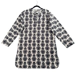 Malabar Bay Pineapple Block Print Womens Tunic L Black White Cotton Boho Resort